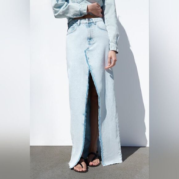 Zara DENIM SKIRT TRF LONG SKIRT DENIM - Picture 9 of 14